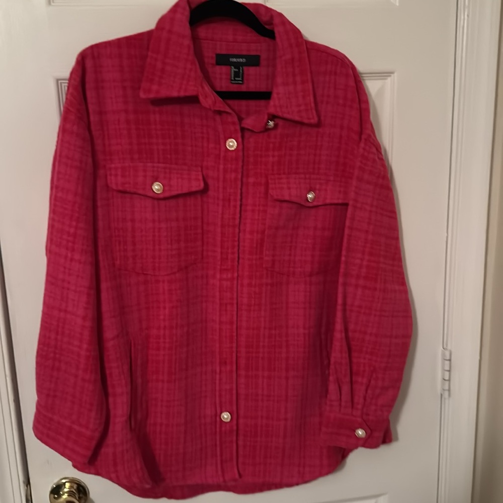 Forever 21 Plaid Longline Shacket Size L Color Fuchsia Berry